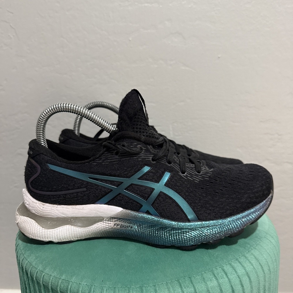 Asics Gel Nimbus 24 Black Platinum Blue Women Size 8 Athletic Shoes 1012B306-001